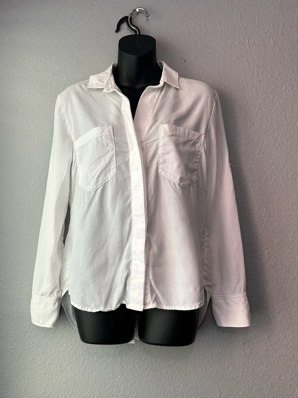 Cloth & Stone Roll Tab Long Sleeve Button Up Shirt White XS Collar Office Career